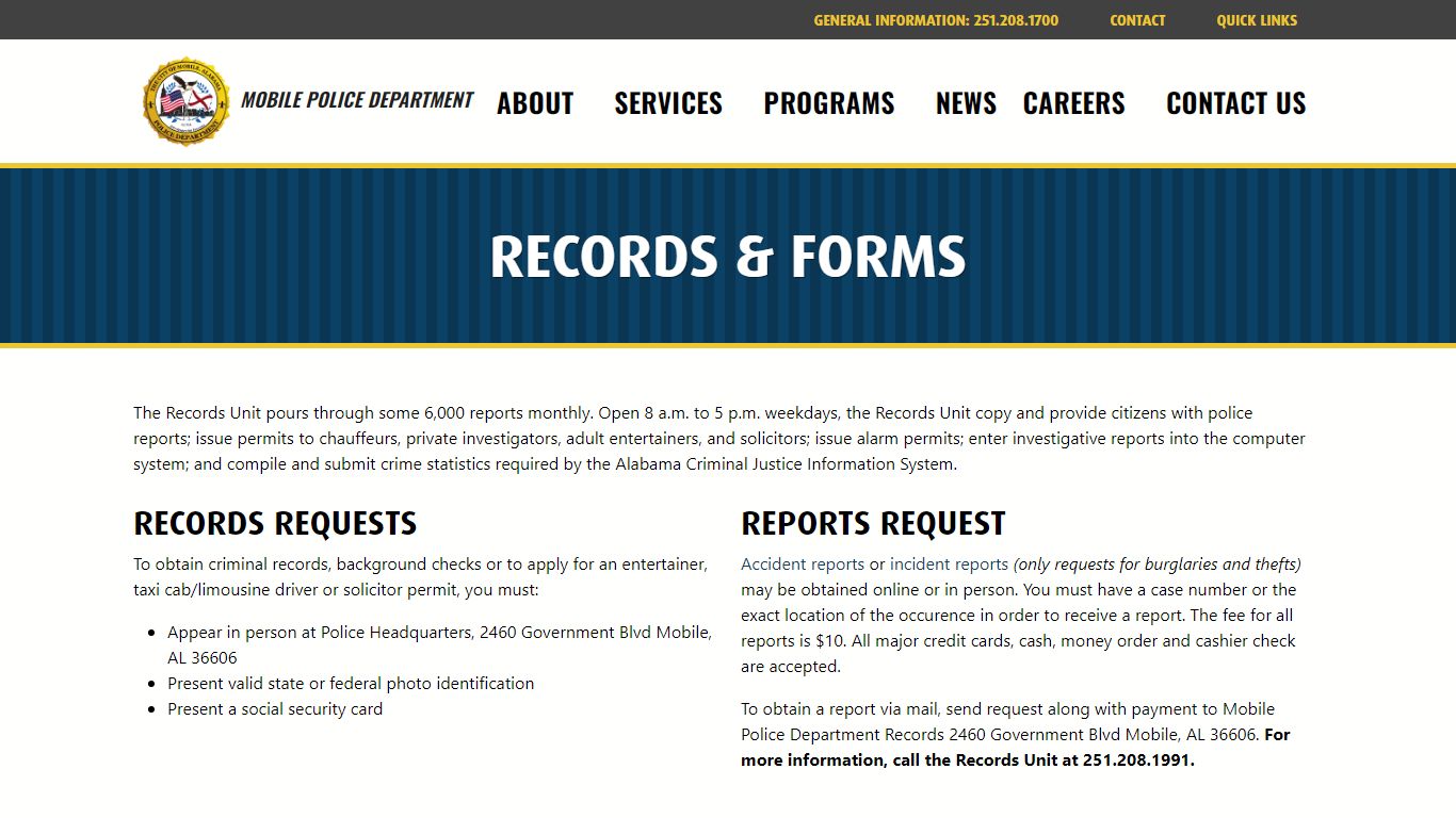 Records & Forms - City of Mobile : Police Department